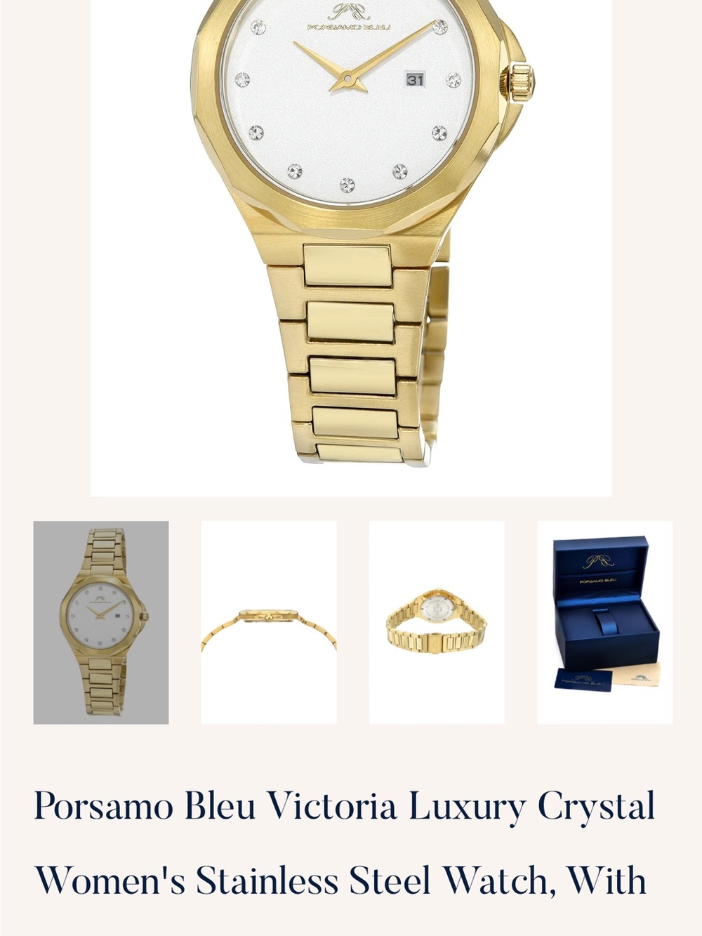 Porsamo Bleu Women's Gold-Tone Crystal Dial Stainless Steel Watch
